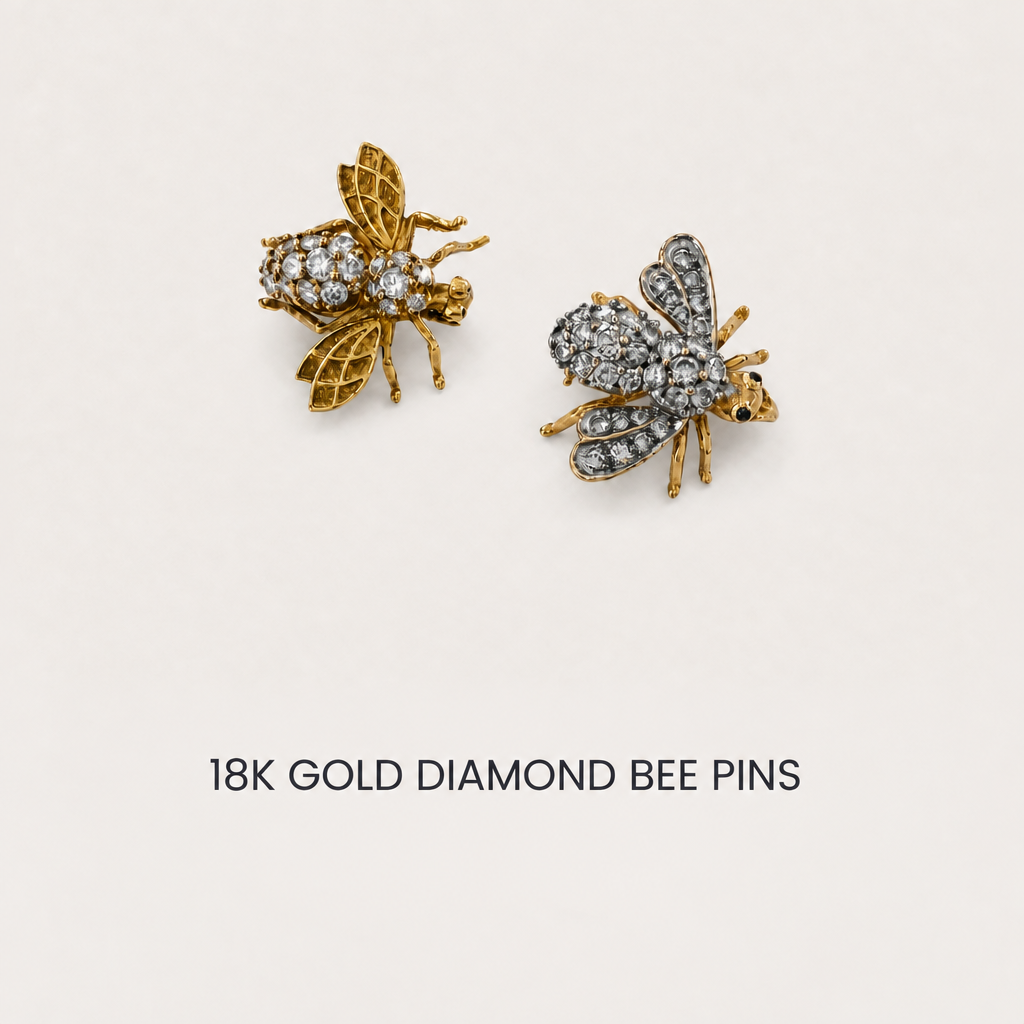Full diamond and partial diamond 18k gold bee pins