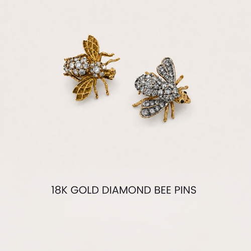 Full diamond and partial diamond 18k gold bee pins